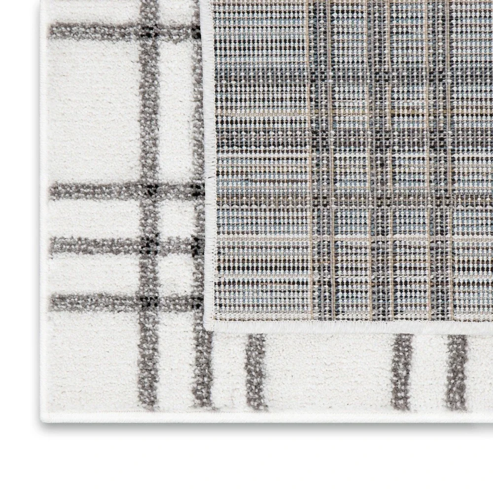 My Texas House Finley 2x5.6 White Grey Farmhouse Plaid Indoor Runner Rug